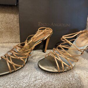 Enzo Angiolini Eamignon Gold Leather Gladiator Heeled Sandals